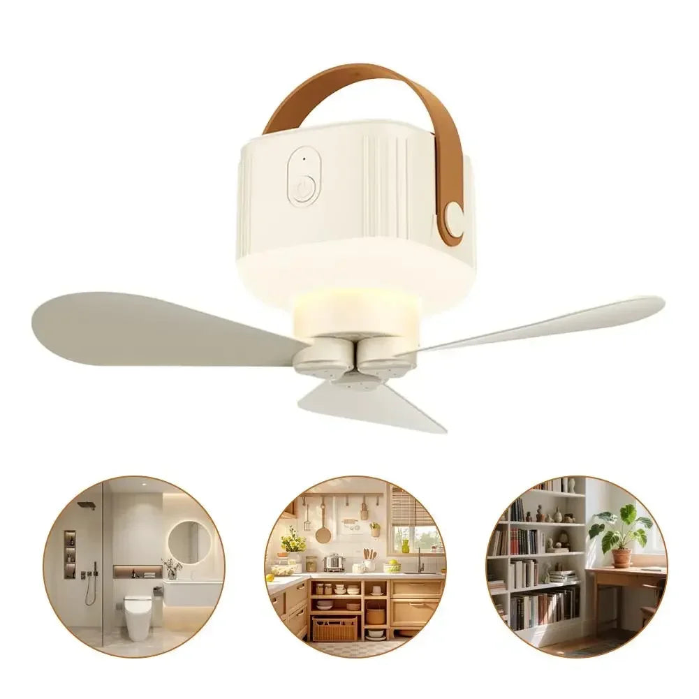 Portable Ceiling Fan with Remote & 3600mAh Battery – 3-Speed, 8-12H Runtime, Night Light for Camping & Outdoor