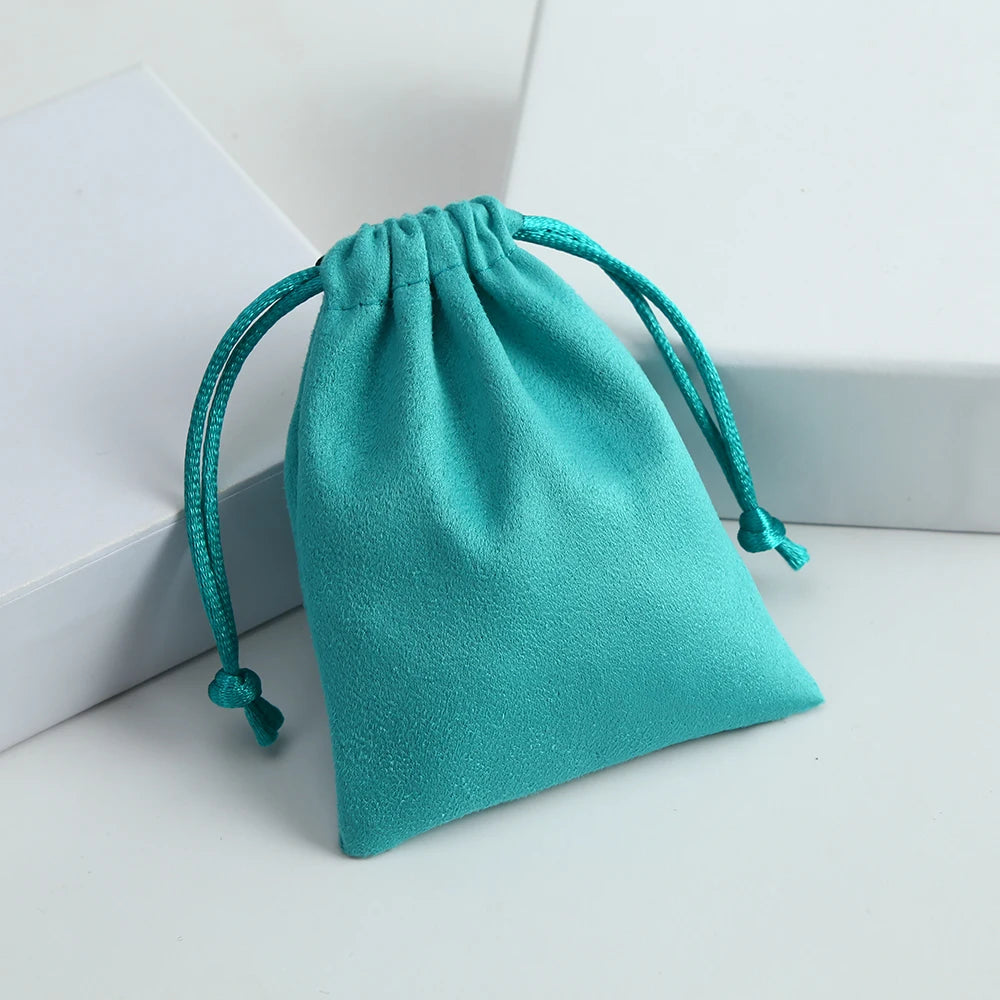 50pcs 7x9cm Light Blue Flannel Drawstring Packing Jewelry Packaging Display Luxury Velvet Suede Pouches Wedding Favors Gift Bags