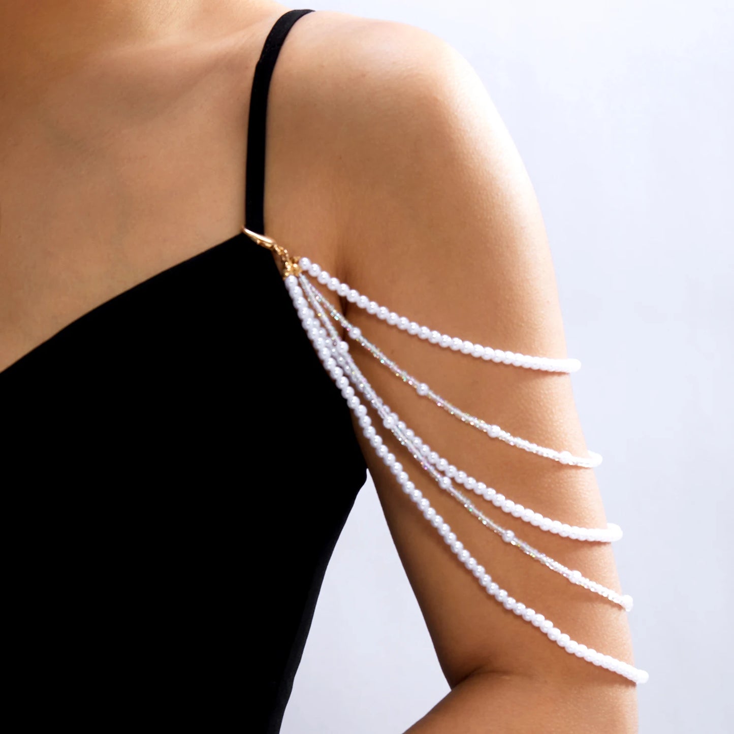Sexy Imitation Pearl Body Chain for Women Multilayer Pearl Rice Beads Chain Shoulder Sweater Long Chain Party Wedding Jewelry