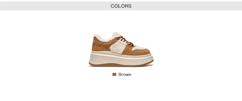 BEAUTODAY Fury Sneakers Women Cow Suede Leather Round Toe Lace-up Closure Platform Shoes Ladies Winter Warm Flats Handmade 29787