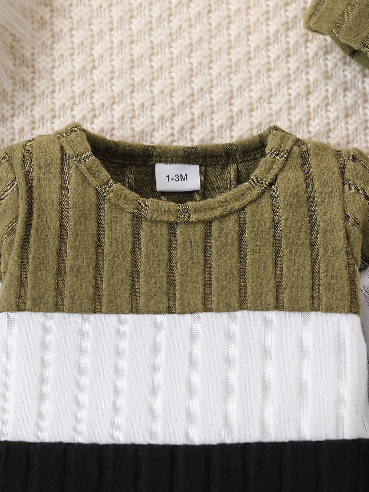 Baby Knitted Onesie Set Two-Piece Fresh Forest System Color Block Stripes Snap Bottom Soft Knitted Comfortable Warmth