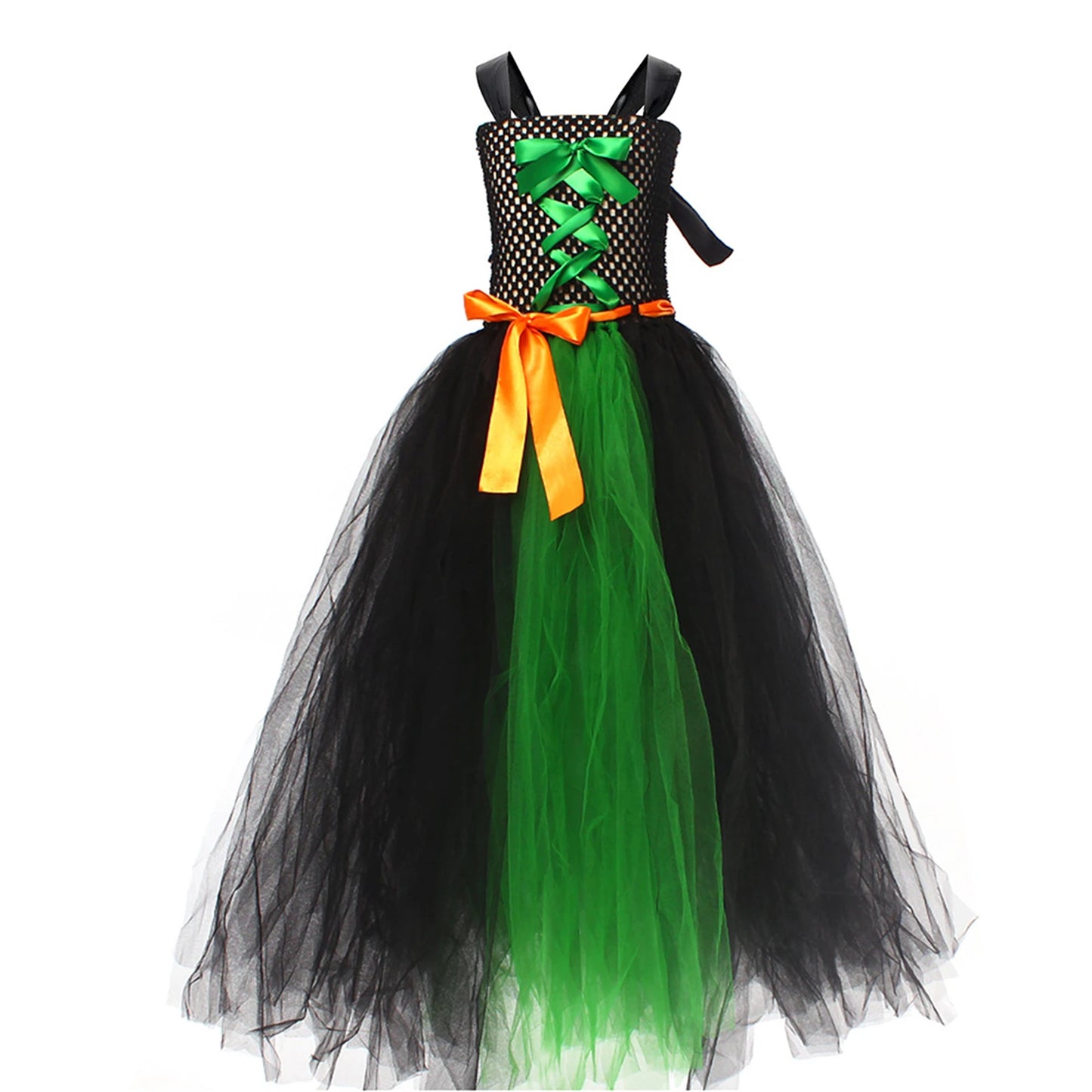 Halloween Witch Costume For Girls Kids Long Veil Dress Princess Dress Birthday Party Dress Stage Performance Dress