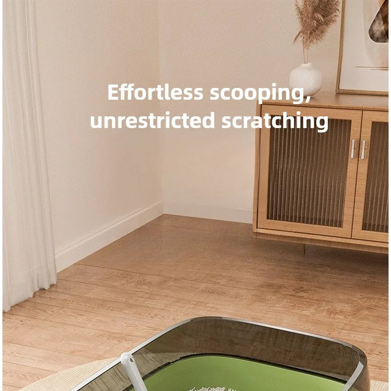 Semi Covered Cat Litter Box Plastic Anti Tracking Pet Toilet with Removable Scoop for Odor Control