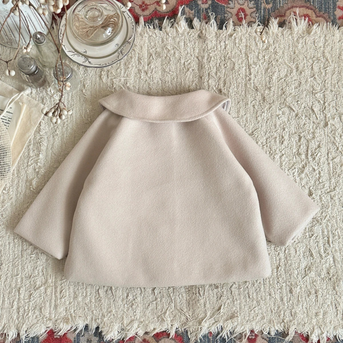 2026 Autumn Winter Baby Woolen Fabric Outerwear Sun Embroidery Collar Warm Coat for Infant Toddler Daily Jacket