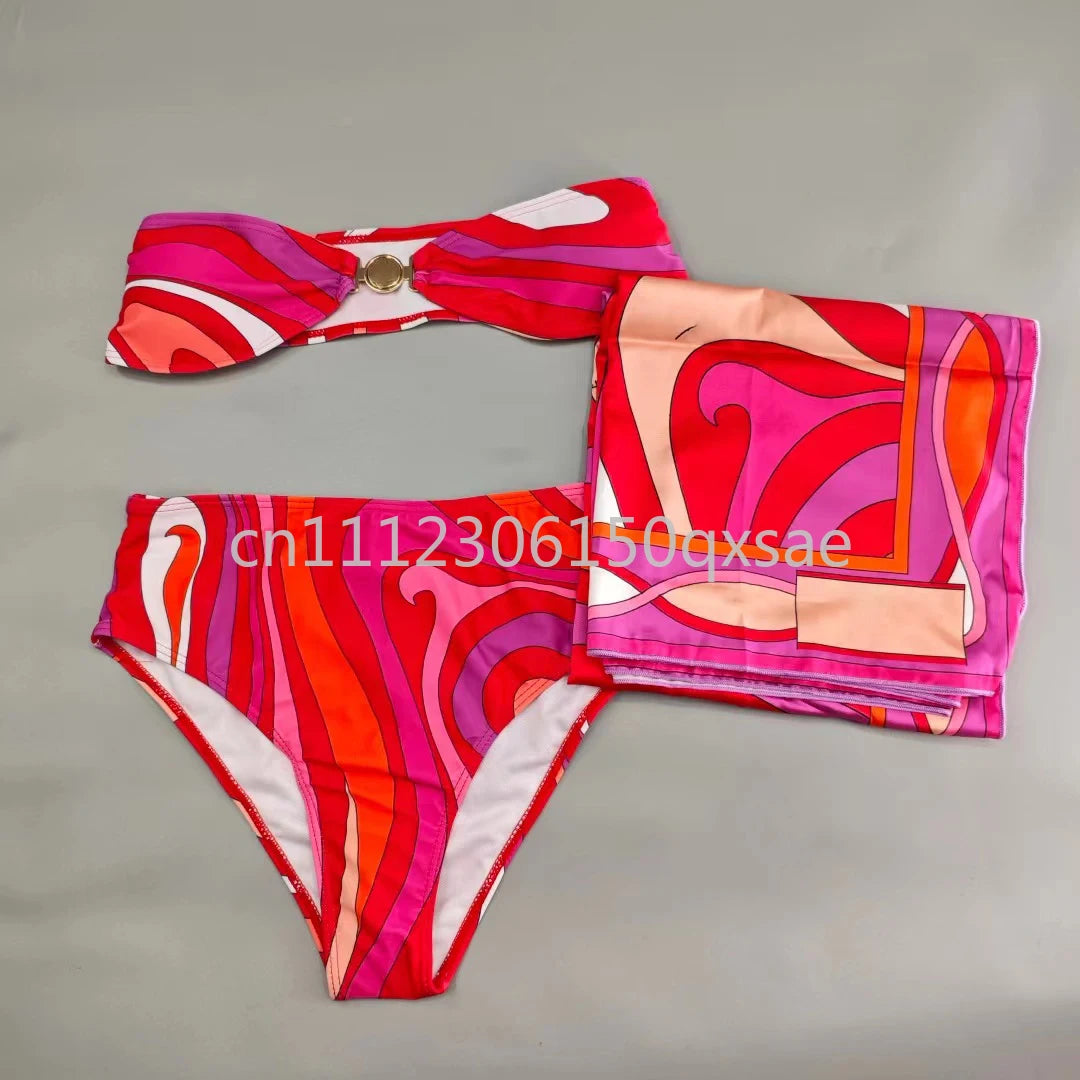 Luxury Design Women's Brown Headband Scarf Swimsuits with Letter Signature Logo Classic Brand Headband Bikini Sets Beachwear