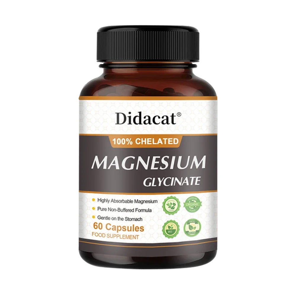 Chelated Magnesium Glycinate 500mg, Supports Muscle, Heart, and Nerve Health, Nutritional Supplement, 120 Capsules