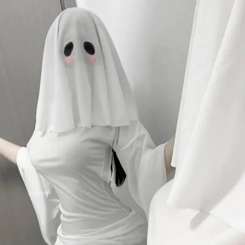 Ghostly Hooded Halloween Costume Accessory With 42cm Flowing Design And Breathable Polyester Spandex Blend For Haunted Y08E