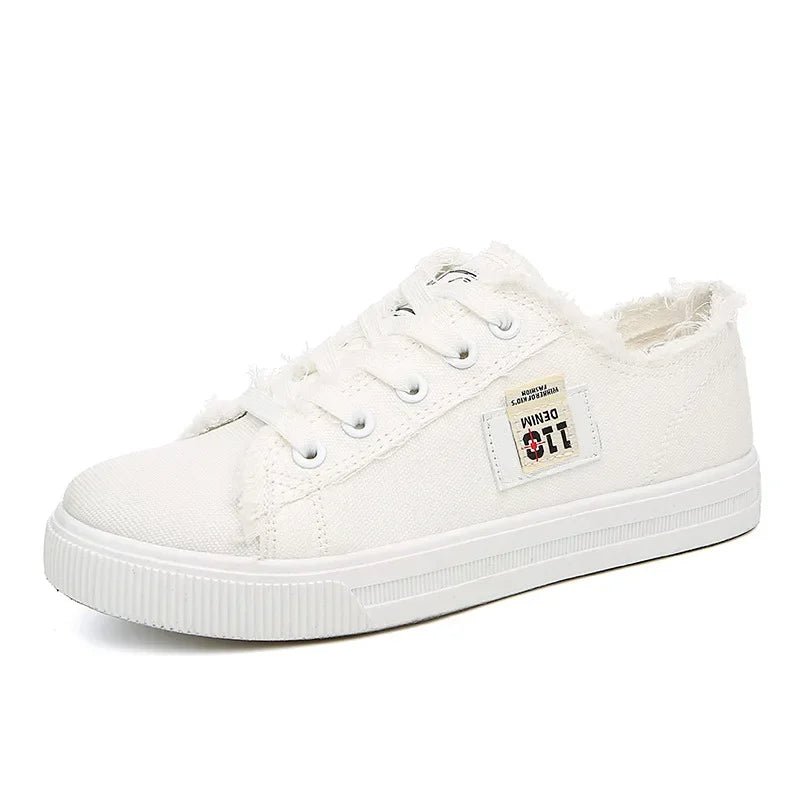 Outdoor Walking Trainers Women Running Shoes Summer Fashion White Canvas  Lace-Up Breathable Jogging Casual Sneakers