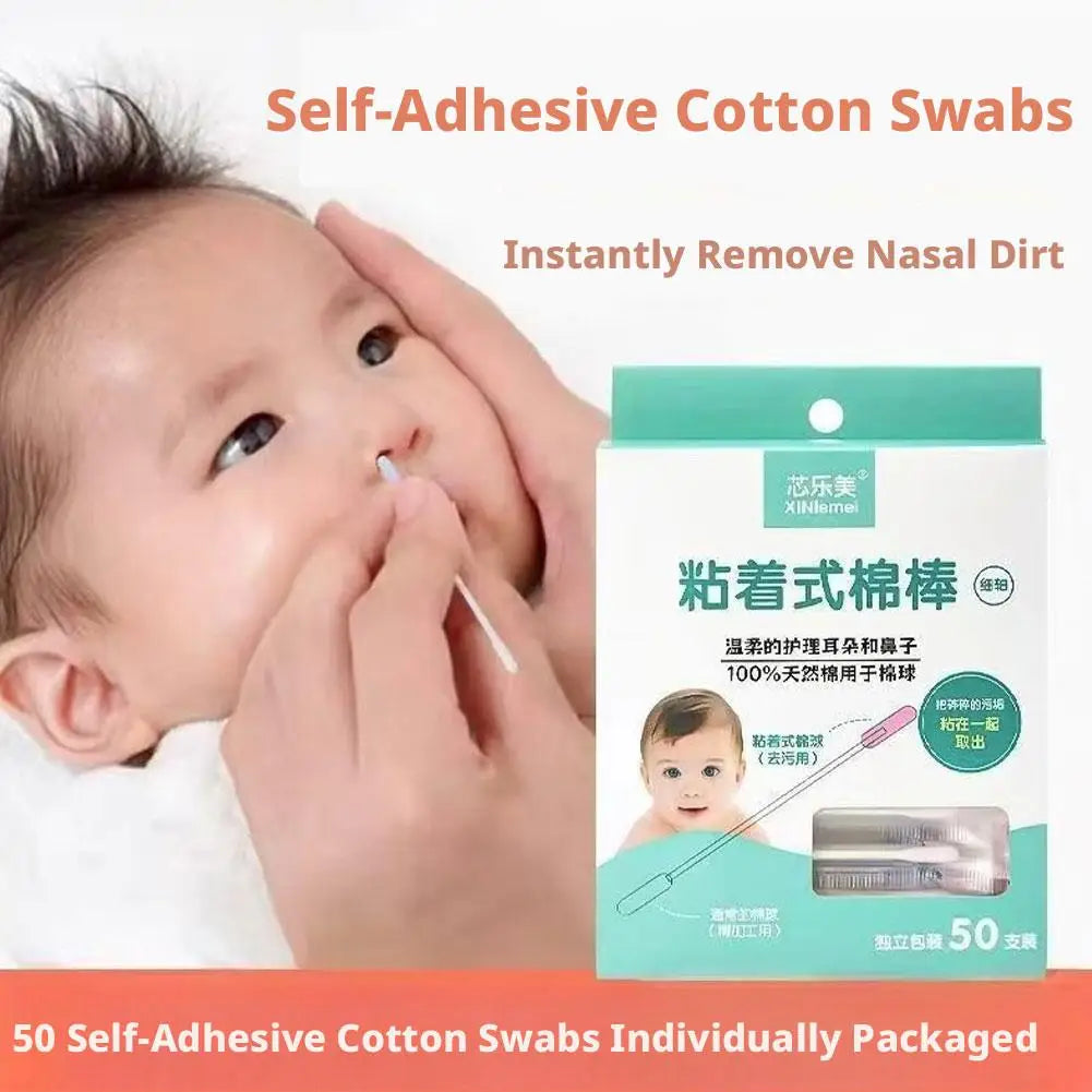 Sticks Cotton 50PCS Organic Baby Cotton Swabs Paper Buds for Baby Ear Nose Clean Ultra Safe Hypo-allergenic Biodegradable