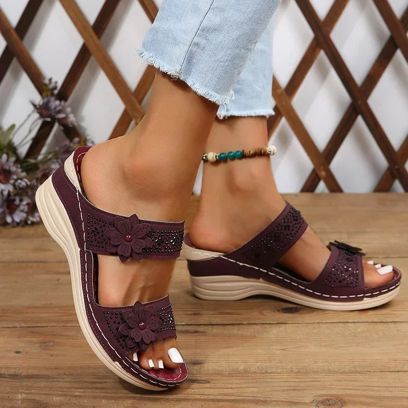 Ladies Shoes on Offer Summer New Plus Size Slippers Women Retro Roman Women's Slipper Casual Beach Flower Platform Wedge Sandals