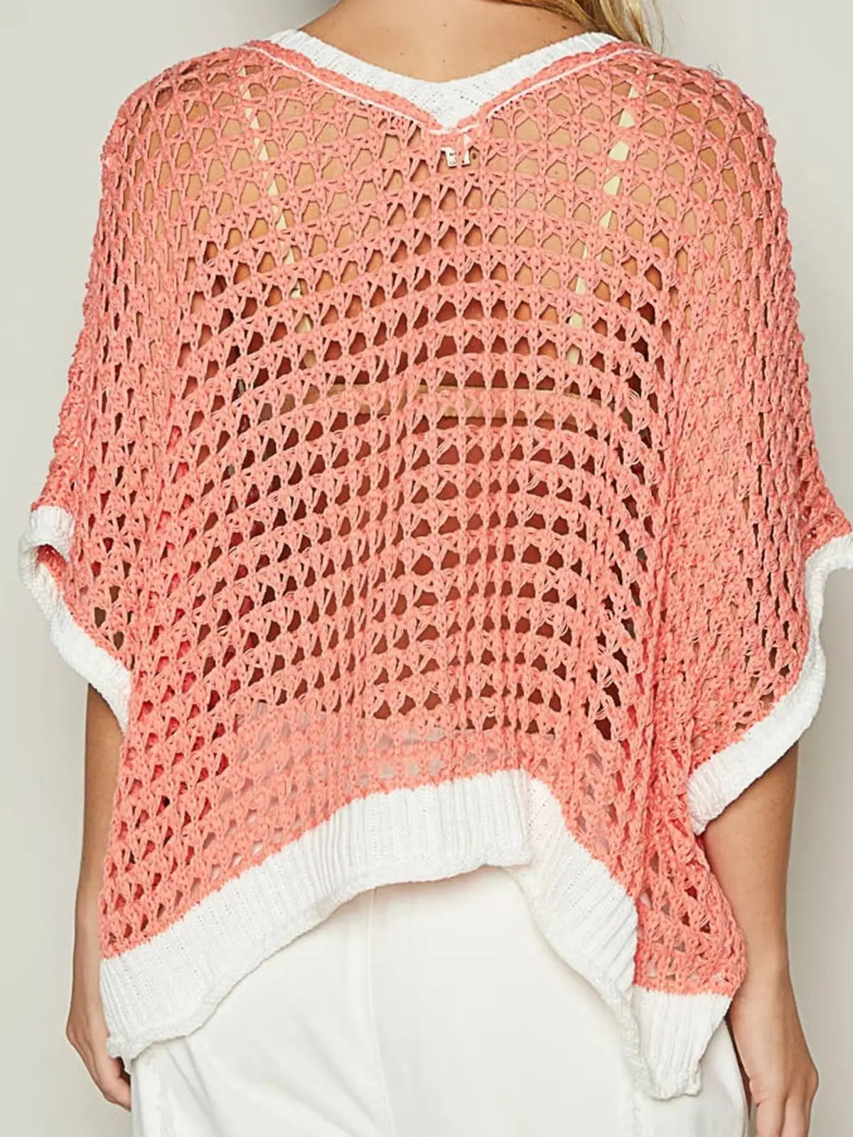 Women's Crochet Hollow Out Tops Half Sleeve O Neck Daisy Embroidery Loose Shirts Cover-ups Summer Knitwear