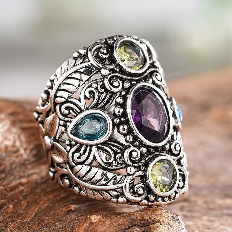 925 Sterling Silver Flower Design Ring for Women Charming Brilliant Finger Accessory Exquisite Vintage Chic Jewelry