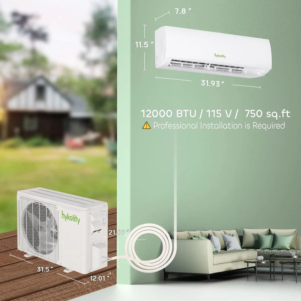 Wifi Enabled 12,000 BTU Mini Split Air Conditioner & Heater, 115V or 230V Split AC Unit Ductless Inverter System with, Custom