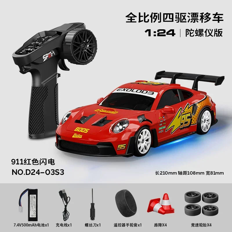 Hongxing 1 24 RC 4WD High Speed Drift Car Full Scale Gyroscope With Lithium Battery 2 Sets Of Wheels Independent Shock Absorber