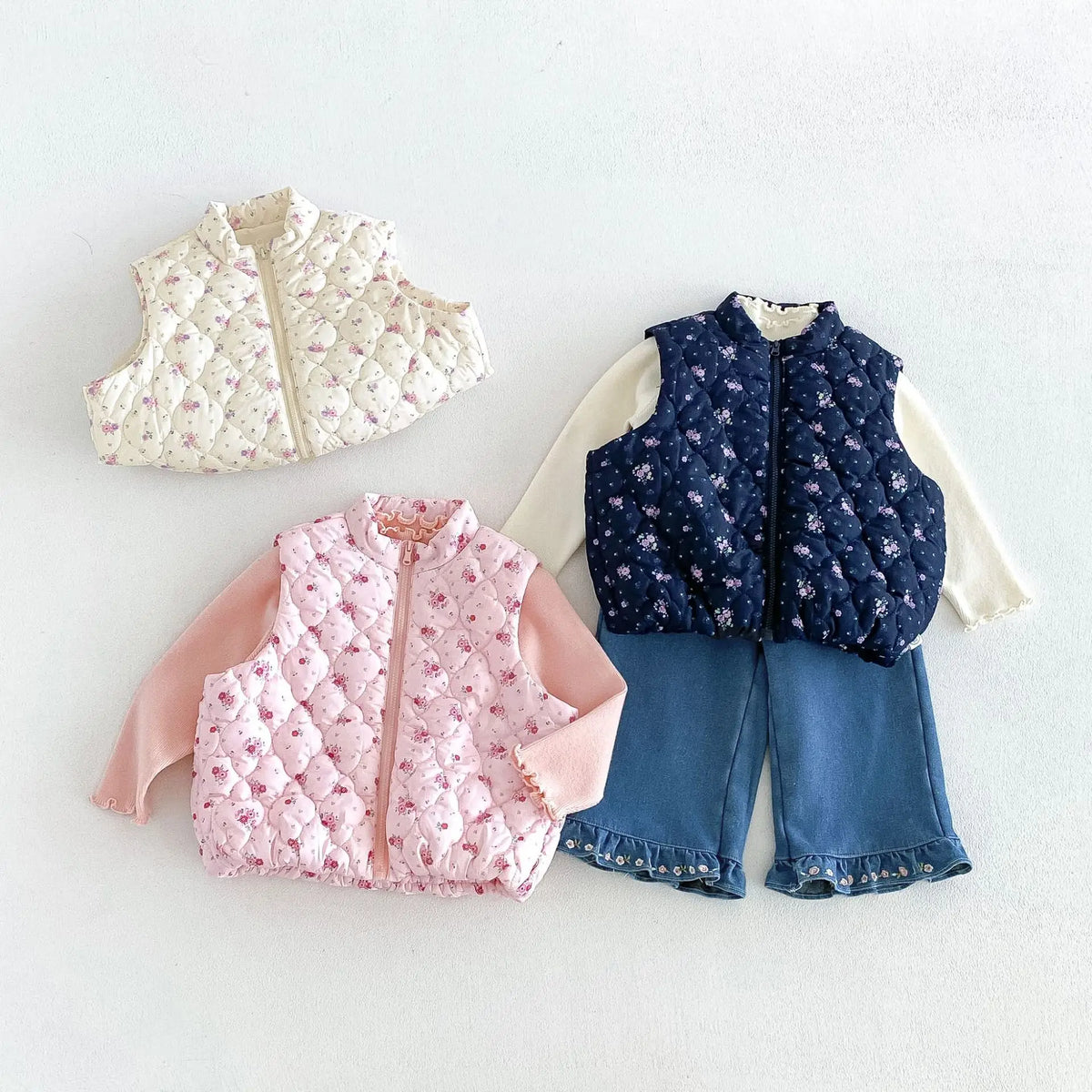 2026 New Winter Girls Quilted Floral Padded Vest | Thick Cotton Gilet | Cute Warm Outwear