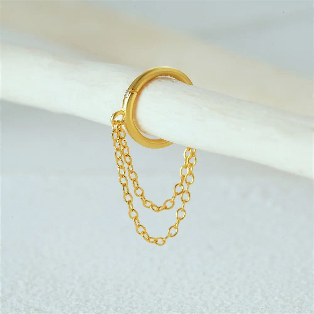 CANNER 925 Sterling Silver Simple Tassel Circle Piercing Hoop Earrings For Women's 18k Gold Ins Earrings Fine Jewelry Party Gift