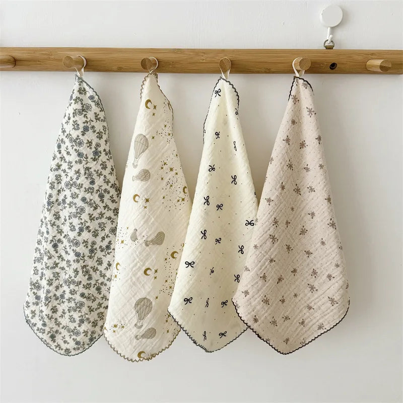4Pcs Printing Towel Baby Face cloth Bath Towel Handkerchief Cotton Burp Cloth Soft Absorbent Gauze Kindergarten Washcloth 30cm