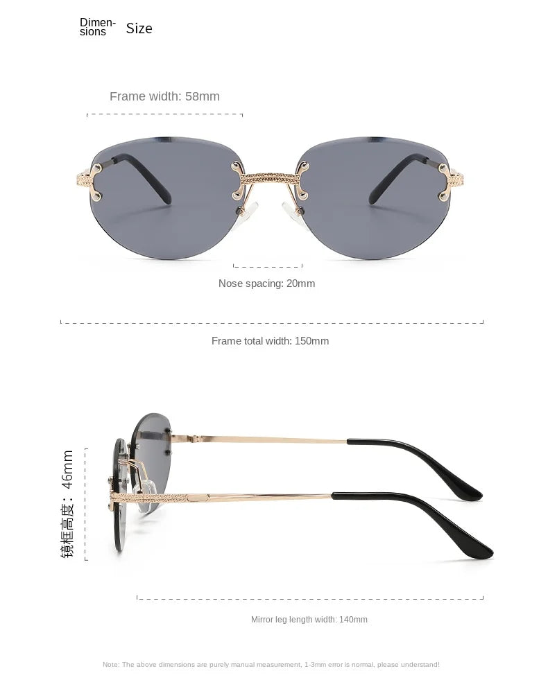 Rimless Sunglasses Irregular Fashion Popular Women Men Shades Small Square Sun Glasses for Female Male Summer Traveling Oculos