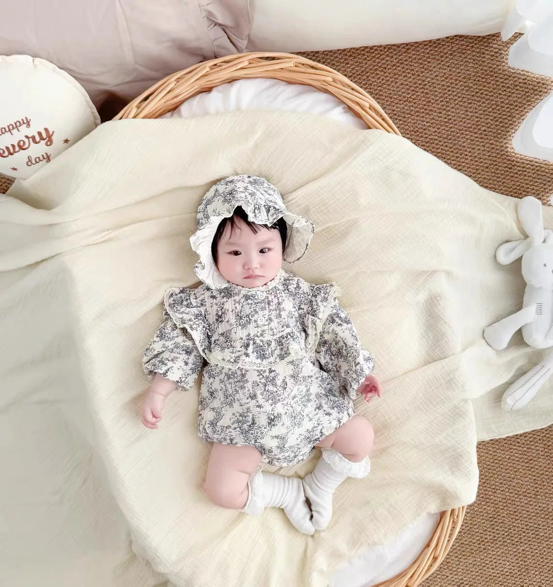 Newborn Romper Chinese Style Ink Painting Newborn Baby Girl Bodysuits +Hat Cotton Girls Jumpsuits Infants Onesie Outfits Clothes