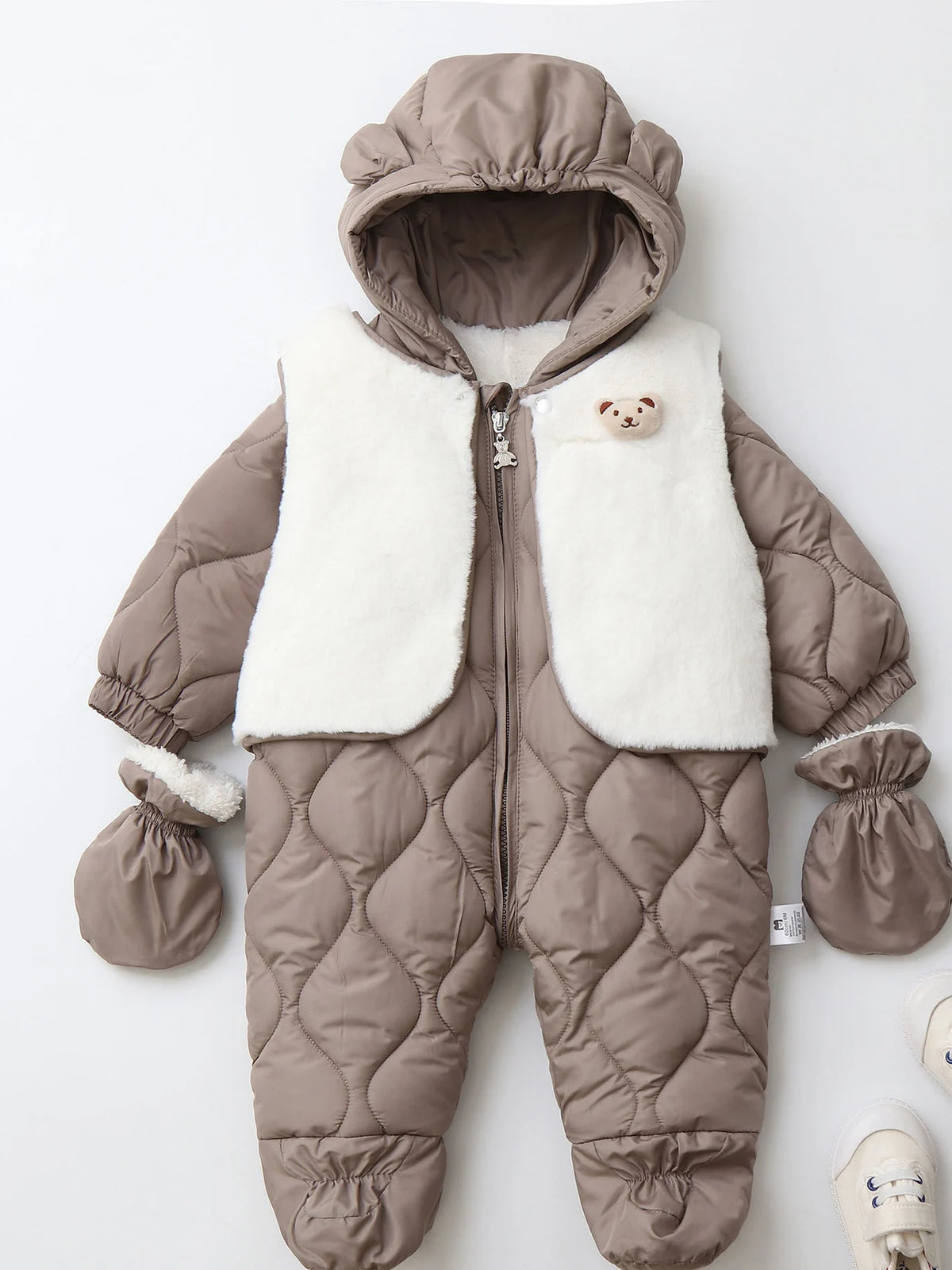 Winter 0-2Y Baby Clothes Thicken Fleece Boys Rompers Toddler Boys Jumpsuits Warm Fur Lining Footies And Vest 2 Pcs Snowsuit