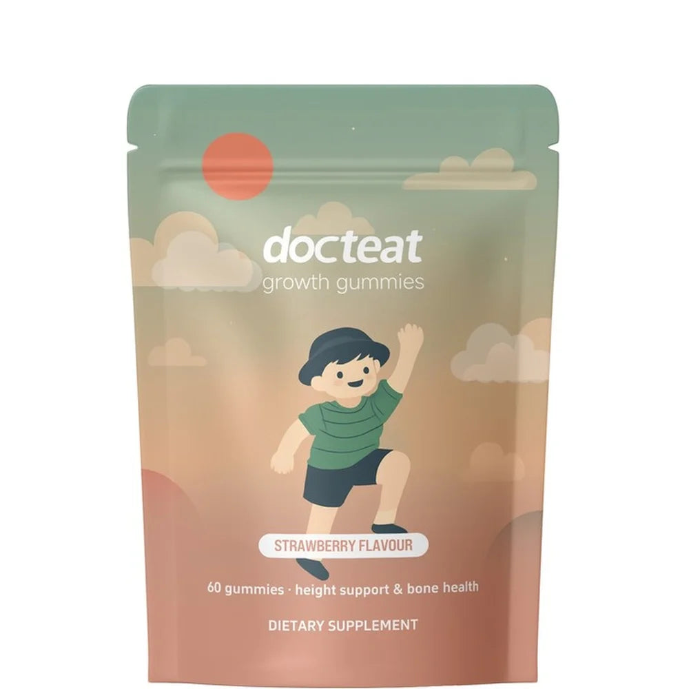 Docteat Growth Gummies Strawberry Flavor for Kids Height Support and Bone Health with Calcium Plus Vitamins D & K 60 Gummies