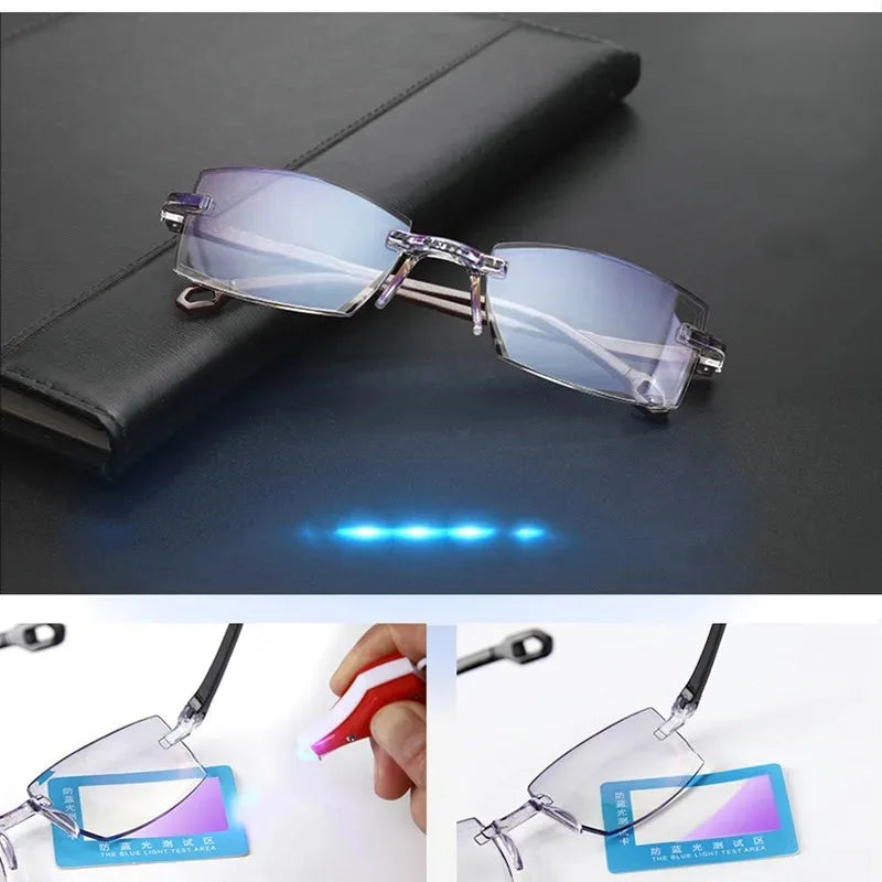 Rimless Reading Glasses Bifocal Distant and Near Magnifying Glasses for Men and Women To +4.0