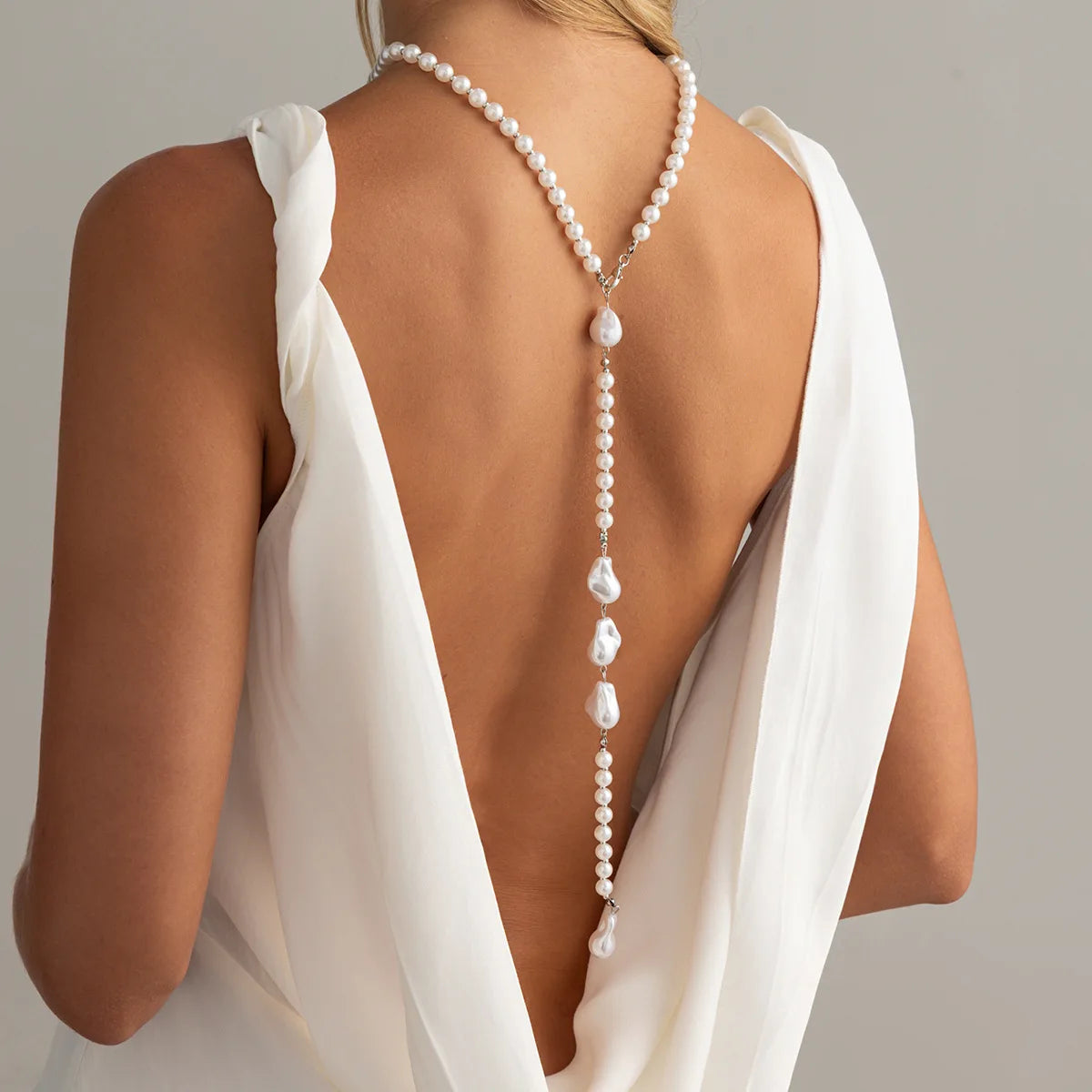 Womens Geometric Bead Back Body Chain Faux Pearl Tassel Rustic Floral Style Premium  Durable Elegant Lightweight Adjustable