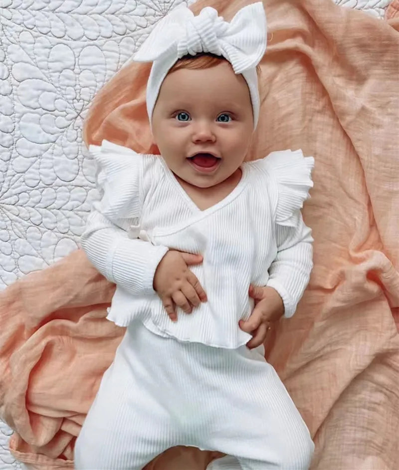 Newborn Girl Clothing Sets For Kids Spring Knitted Cute Top Pants Children Clothes Winter Suit Baby Girls Outfits White Costume