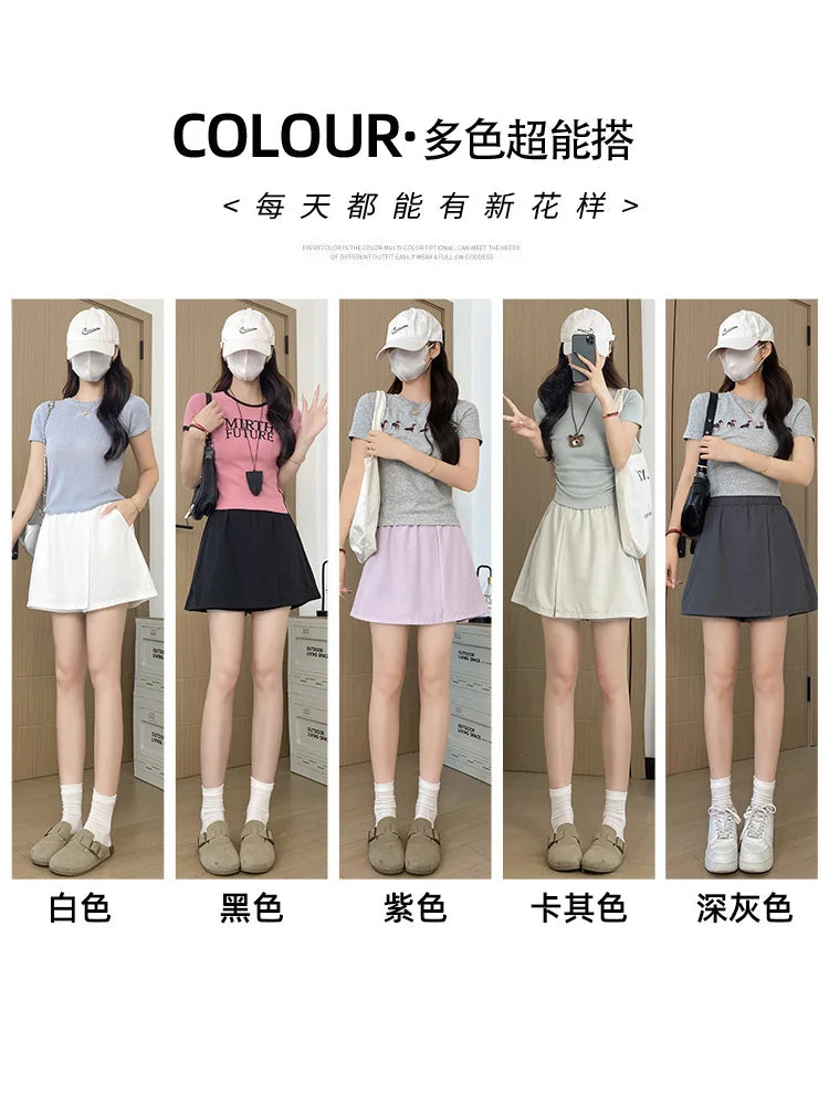 Women's Cargo Skirt Pants 2026 Summer High Waist Loose Fit 5-Pocket Casual Shorts Ice Silk Culottes Streetwear