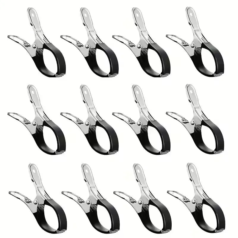 12/6pcs Durable Stainless Steel Pool Cover Clips with Blue/Black Plastic Handle - Suitable for Ground Pool Covers