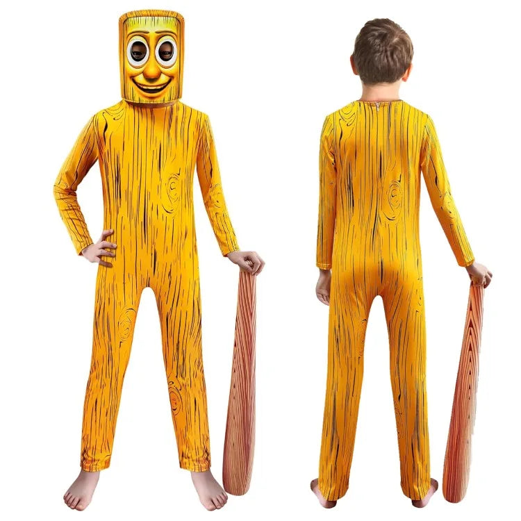 Cartoon Tung Sahur Costume Kids Long Sleeve Bodysuits Children Stage Performance Halloween Carnival Jumpsuit Mask Sets
