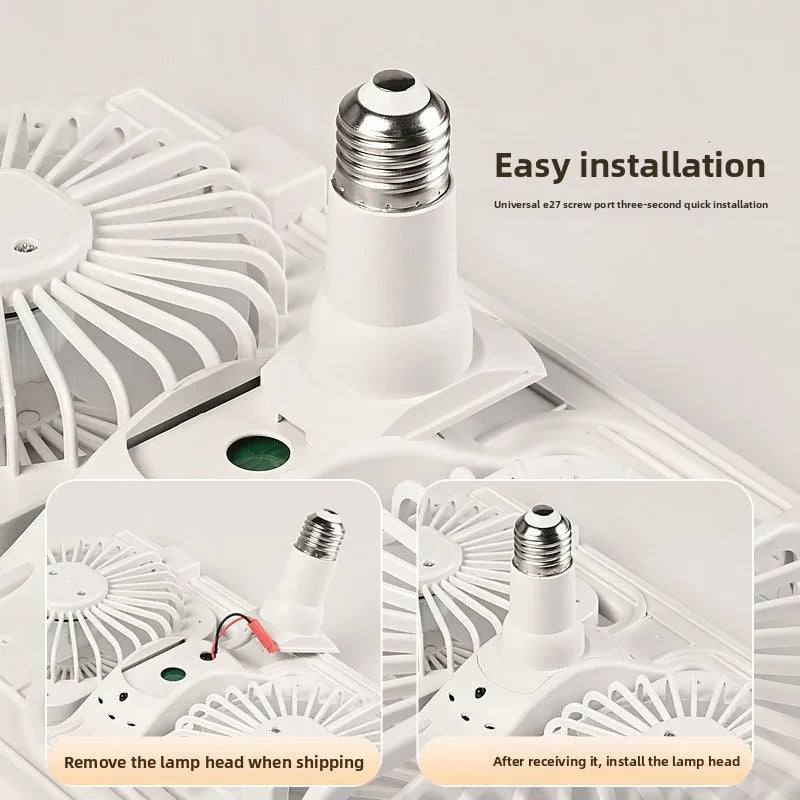 E27 LED Fan Light with Remote Dimming Speed Control Dual Head Silent Fan for Kitchen Bathroom Air Circulation Ceiling Lamp Bulb