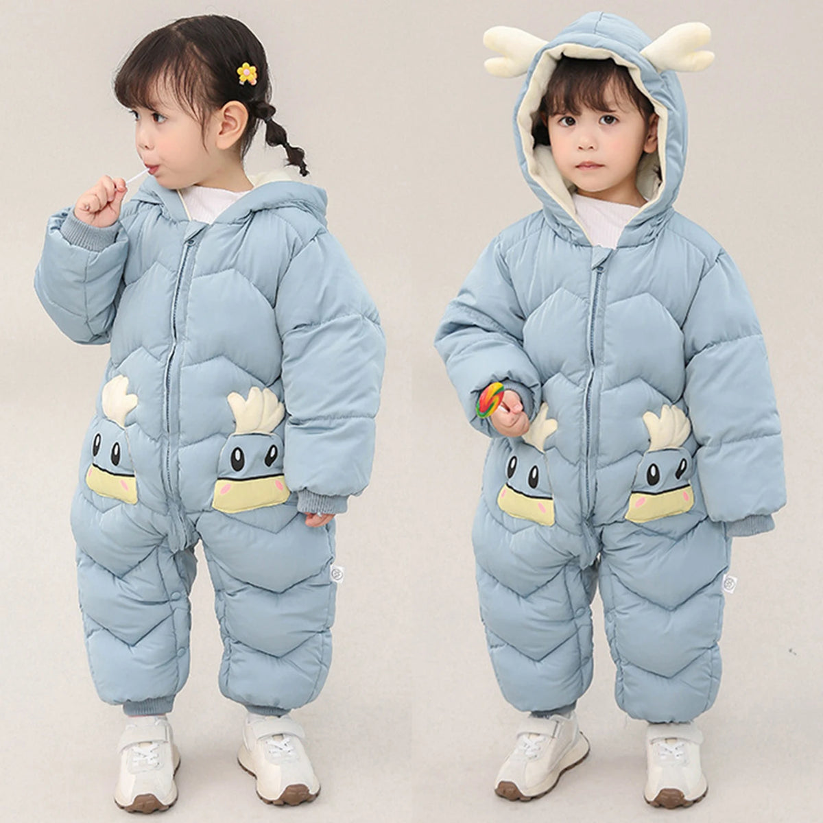 Toddler Kids Winter Rompers,Girls Down Cotton Jacket,Fleece Hood Jumpsuits,Winter Children's Overalls,Boys Snowsuits with Pocket