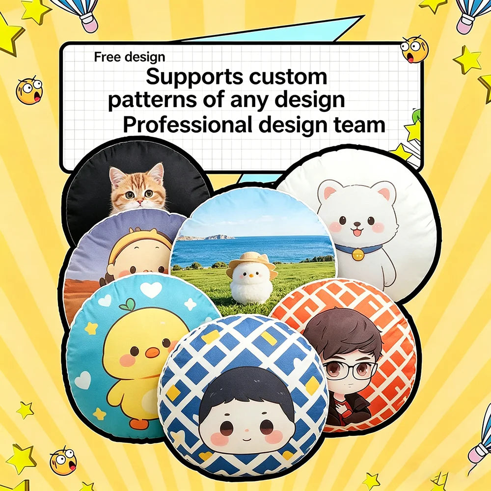 Custom Round Pillow - Customize Photo, Logo, Anime or Idol Picture, Soft Plush Cushion for Home/Car/Office Personalized Gift 1PC