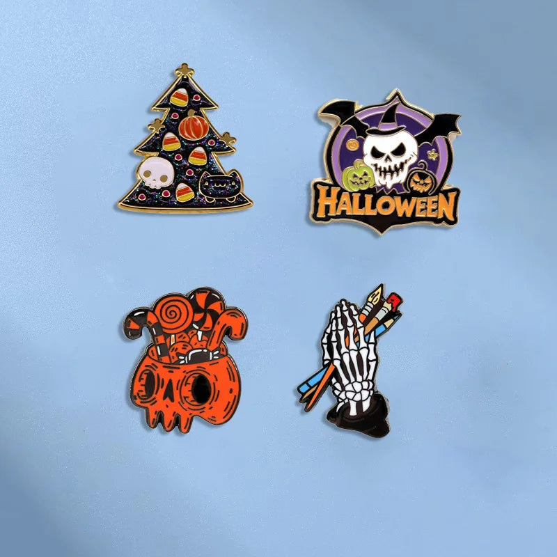 Popular Halloween Costume Accessories Horror Ghost Skull Pumpkin Pin Metal Badge Holiday Jewelry Gift Wholesale