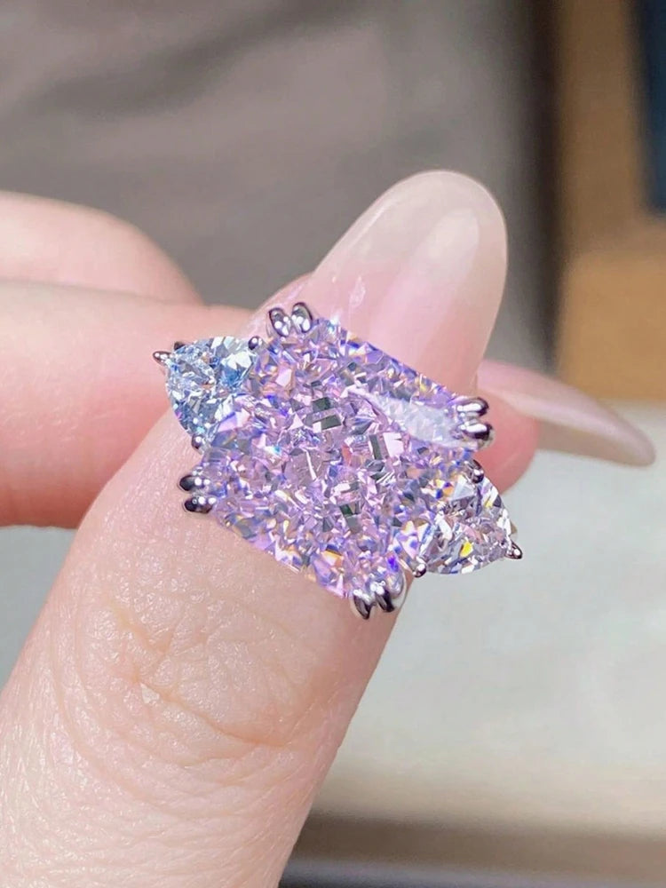 925 Sterling Silver Colourful Sugar Cube Triangle Zirconia Ring For Women Daily Anniversary Luxury High Quality Fine Jewelry
