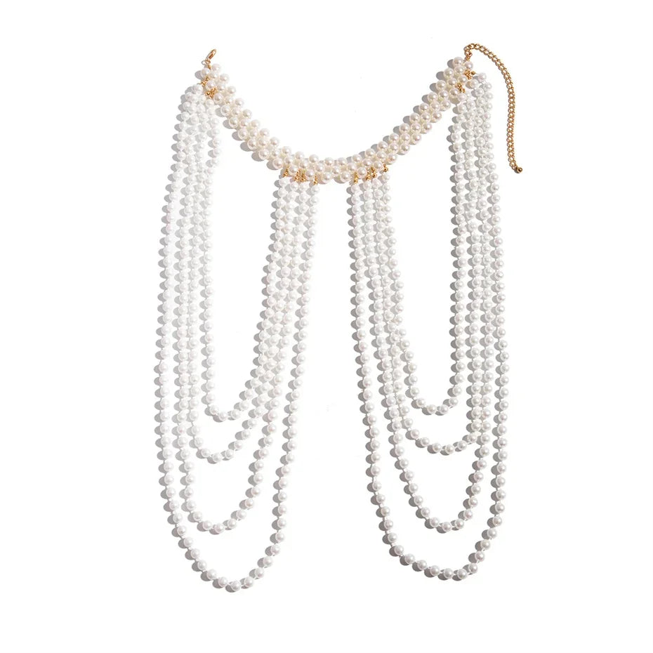 Bridal Tassel Imitation Pearl Shoulder Chain Necklace for Women Elegant Shawl Wedding Jewelry Accessories Gift