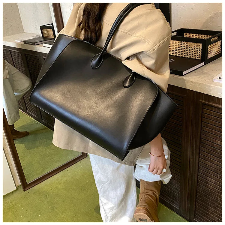 Luxury Women's Large Tote Bag Genuine Leather Shoulder Bags 2025 Female Retro Handbags High Quality Ladies Messenger Bag Black