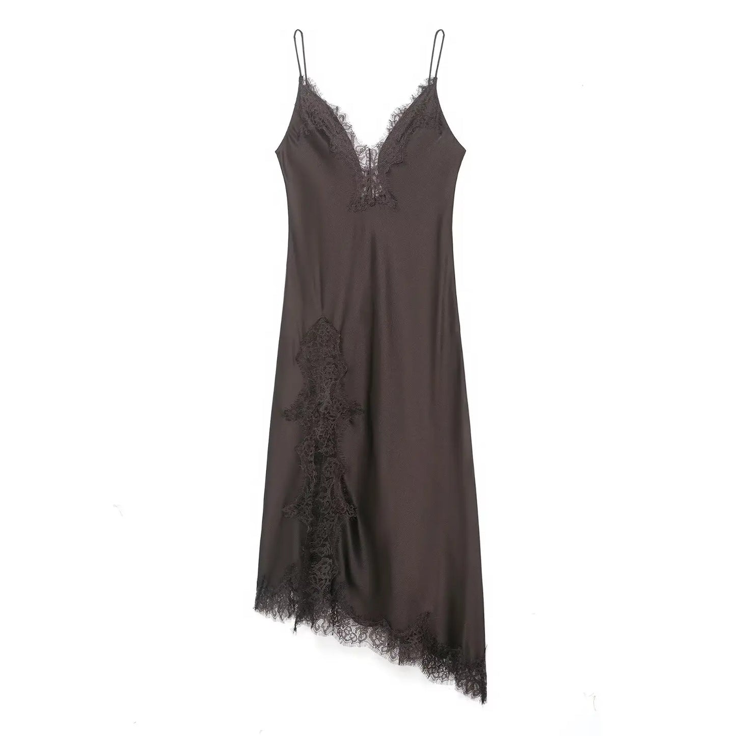 HH Women Fashion Lace Splicing Satin Texture Long Dress Sexy Backless Sleeveless Dresses Summer Lady Trend Party Evening Dress