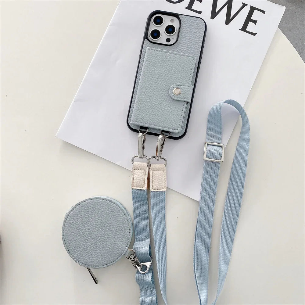 Crossbody Wallet Card Slot Coin Purse for IPhone 17 Air 16 15 Plus 14 13 12 11 Pro Max Leather Protective Phone Case Cover