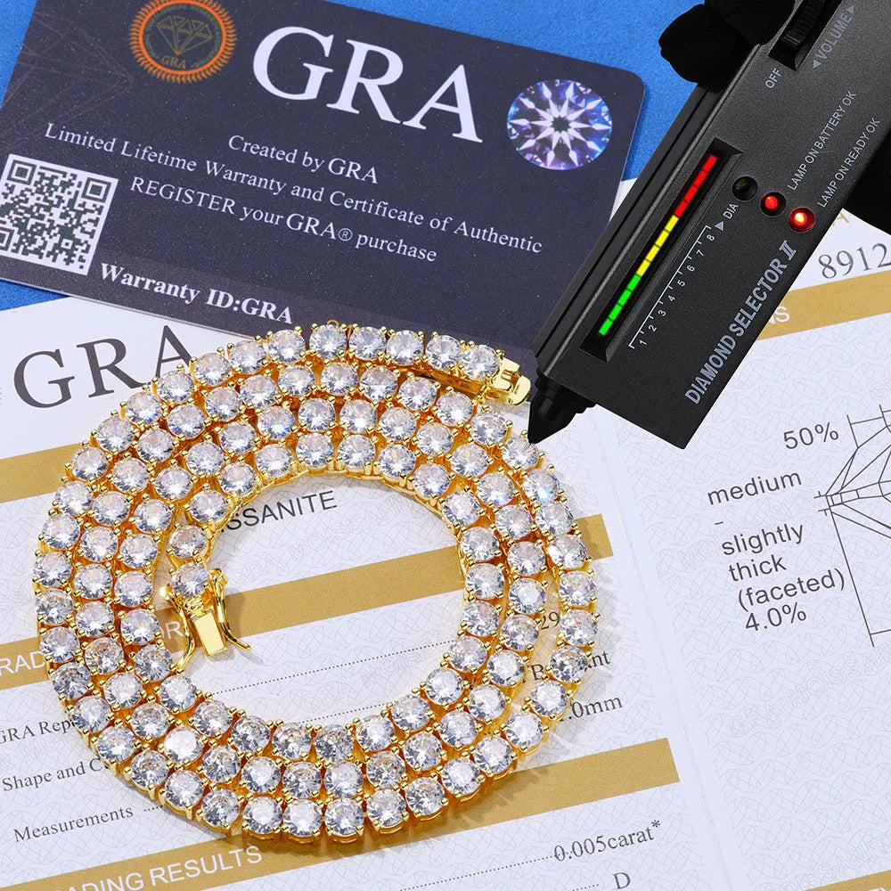 NY 2026 New Copper Material 2/3/4/5mm Iced VVS Moissanite Sparkling Tennis Chain Gift to Women With Exquisite Jewelry Necklace