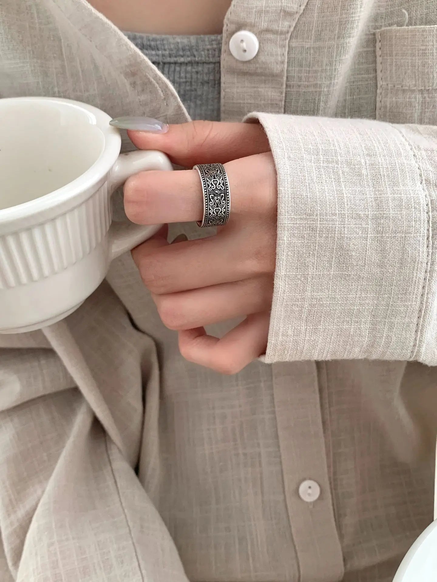 VENTFILLE 925 Sterling Silver Arabesque Pattern Ring For Women Vintage Aesthetic Simple Trend Ethnic Jewelry Gift Dropshipping
