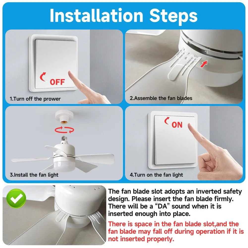Remote Control Socket Fan Light With Dimmable LED And 3 Speeds For Small Spaces Bedrooms Kitchens Easy Installation