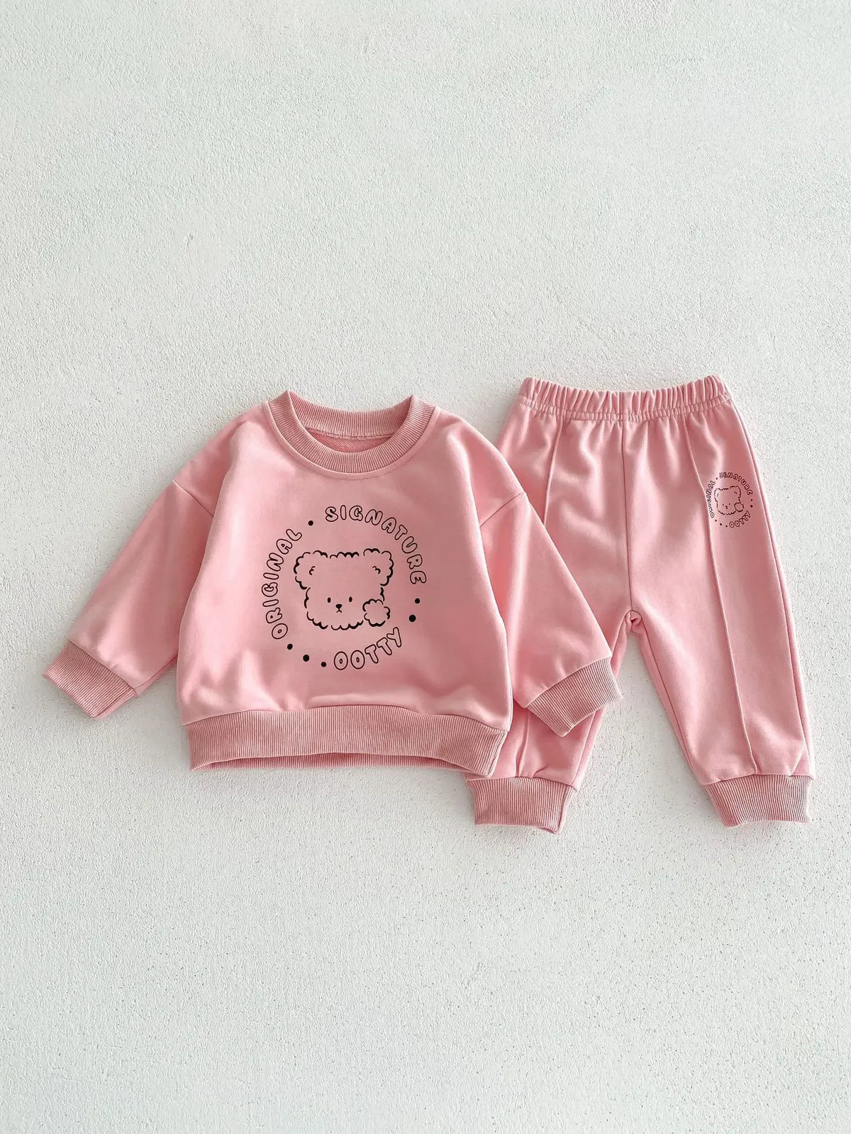 Spring New Baby Clothing Set, Korean Style Cute Bear Two-Piece Outfit for Kids, Long Sleeve Top & Pants Set