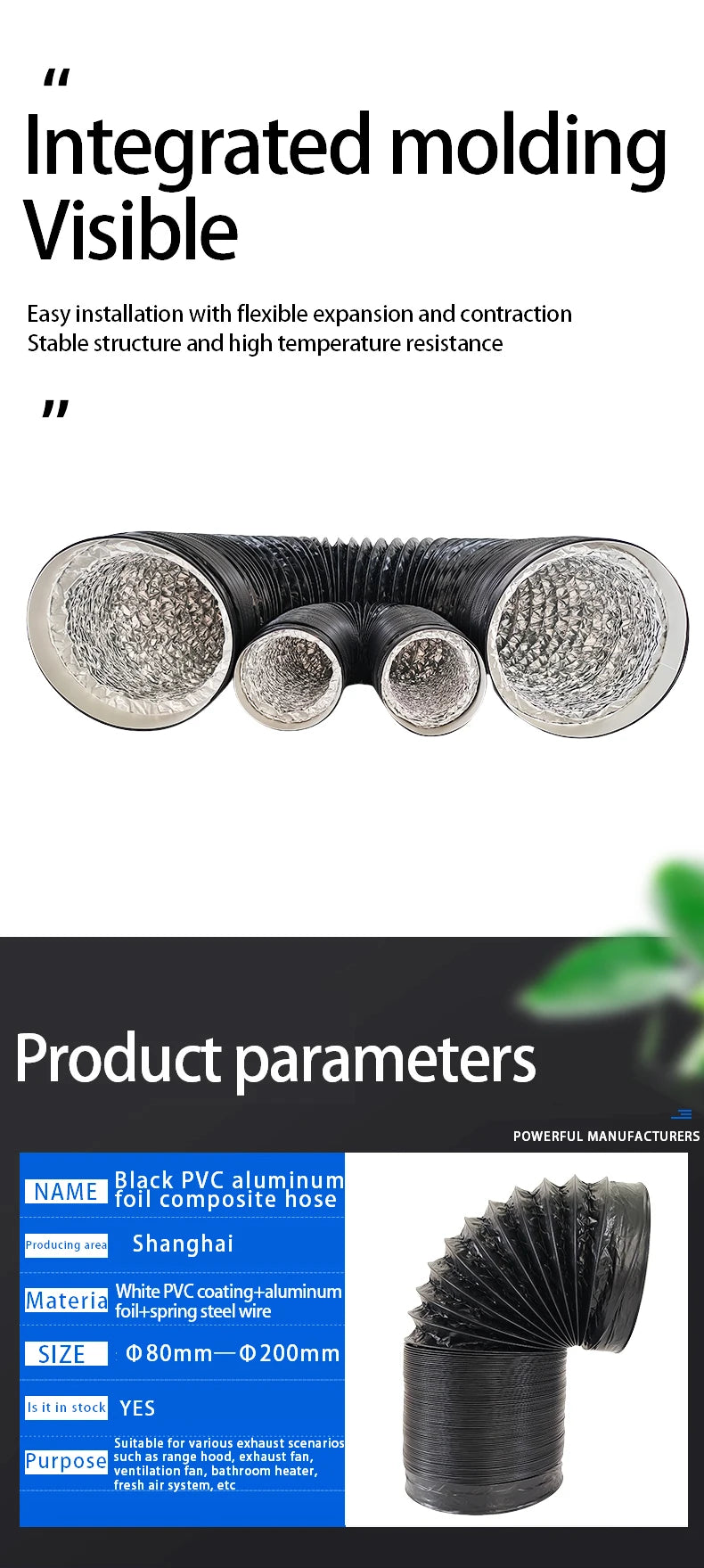 Black Exhaust Flexible Duct with Venting Aluminum Hose, Range Hood Ventilation Fan Hose, Ventilation Pipe, Flexible Aluminum Duct, Four-Layer Protection for Heating, Cooling, Ventilation, and Exhaust Pipes, Hvac Ducting, Fres