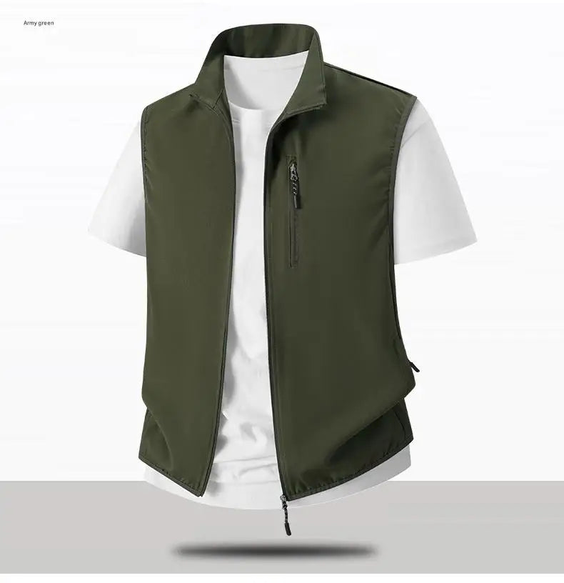Summer Men Outdoor Cargo Vests Thin Breathable Waistcoats Fishing Sleeveless Jackets Male Sportswear Casual Elasticity Vests
