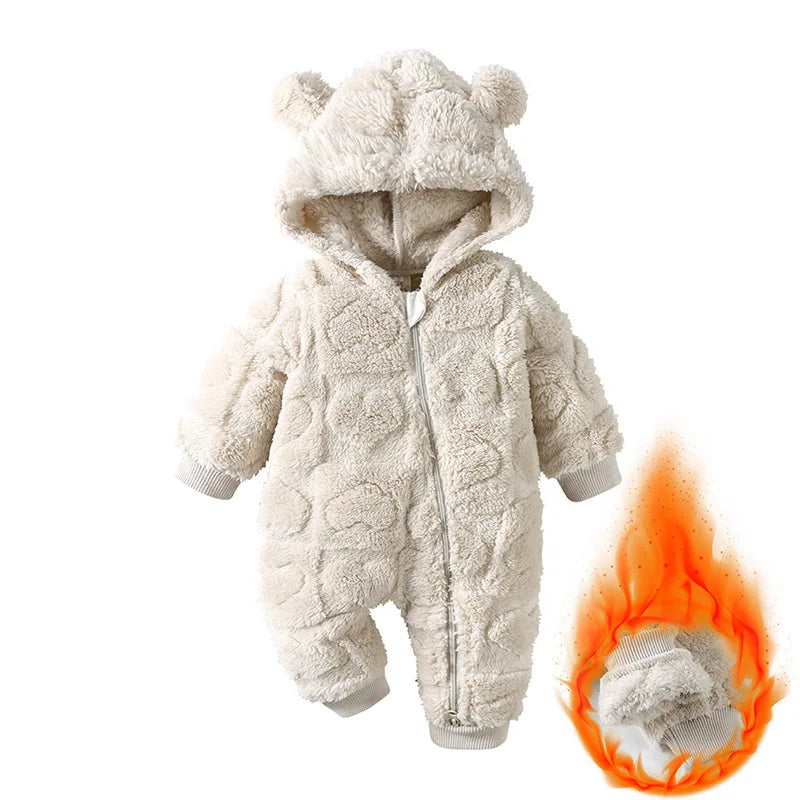 0-18 Months Newborn Baby Romper Winter Thicken Flannel Warm Clothes Infant Boy Girl Oneies Pyjamas Kids Cute Hooded Jumpsuits