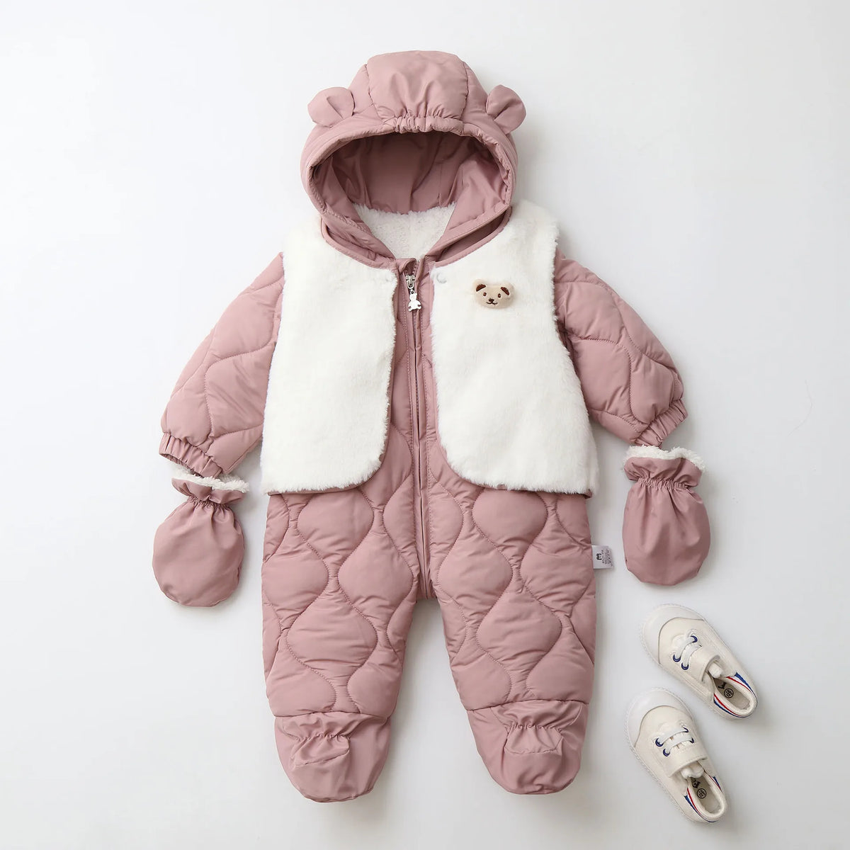 Winter 0-2Y Baby Clothes Thicken Fleece Boys Rompers Toddler Boys Jumpsuits Warm Fur Lining Footies And Vest 2 Pcs Snowsuit