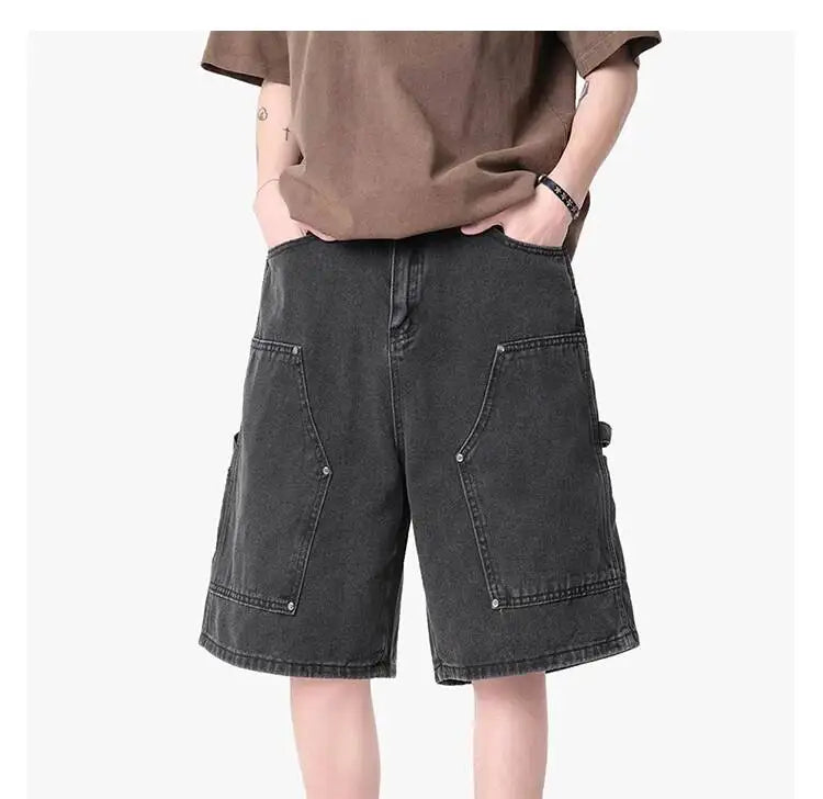 IEFB Workwear Men's Denim Shorts Multi Pocket Wide Leg Baggy Fit Casual Summer Streetwear Casual Cargo Jeans 9X2957