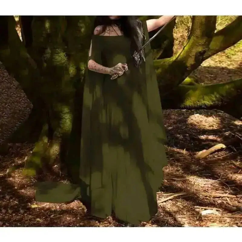 Cos Halloween Costume Women Dress Medieval Dresses Party Long Sleeve Round Neck Belt Women's Dress